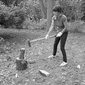 sara chopping wood